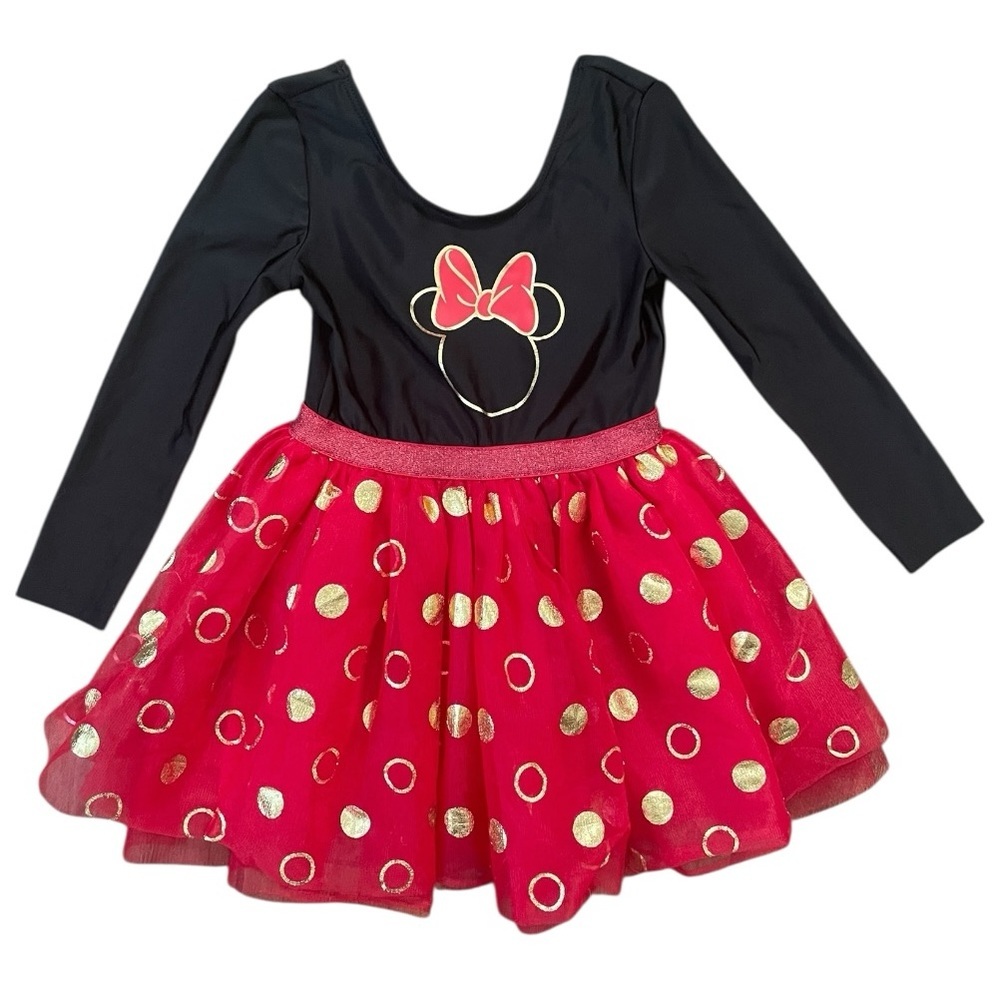 Disney Junior Minnie Mouse leotard fit & flare long sleeve dress size 3T red